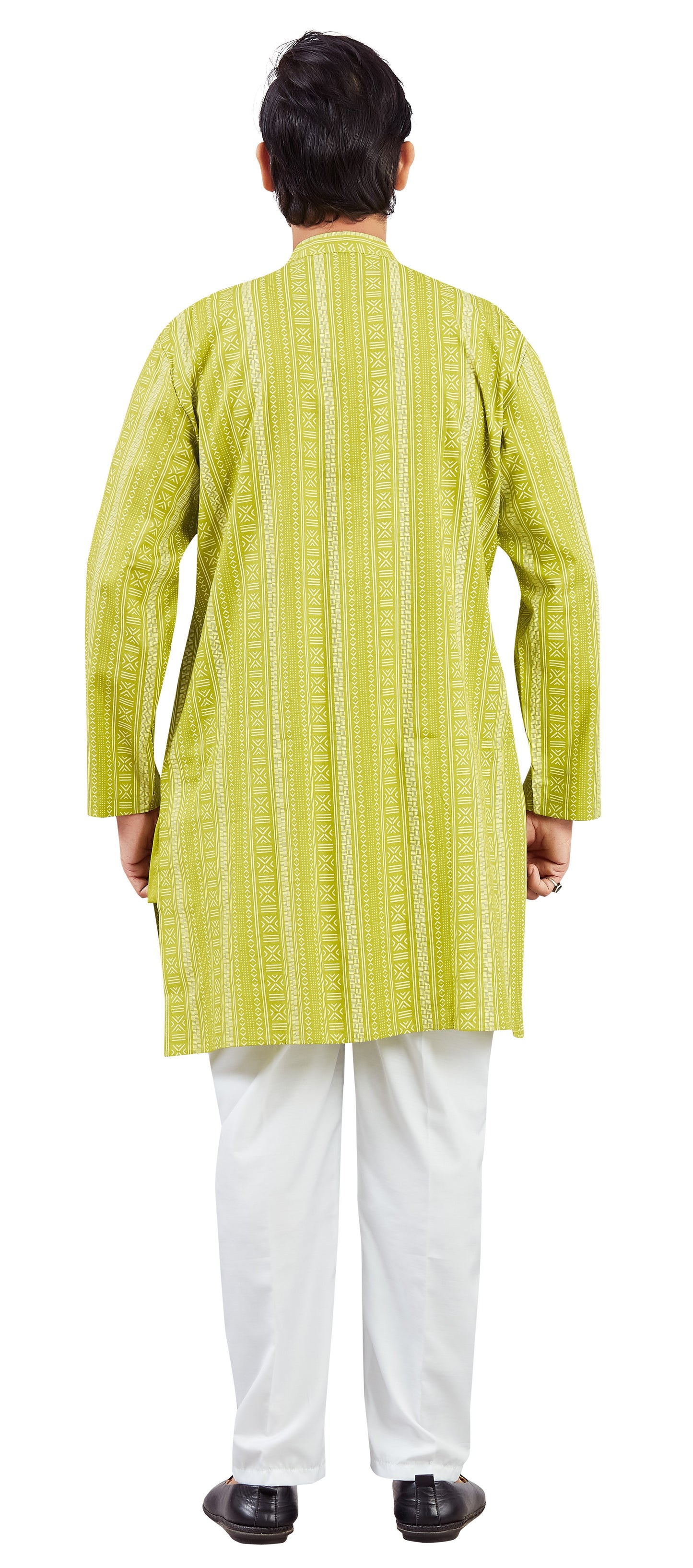 Men's Lime Green Cotton Printed Knee Length Relax Fit Kurta (Design 203)