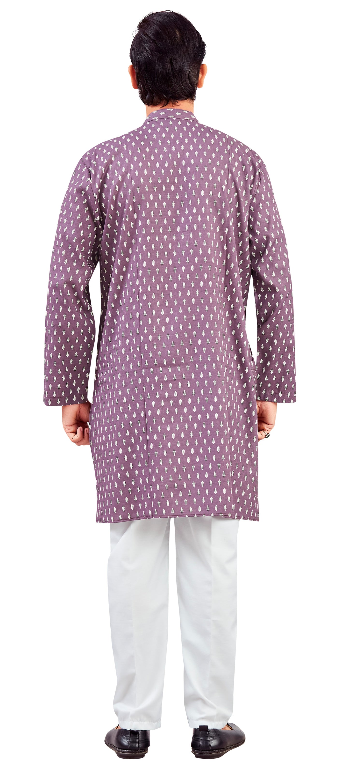 Men's Wine Cotton Relaxed Fit Printed Knee Length Kurta (Design 205)