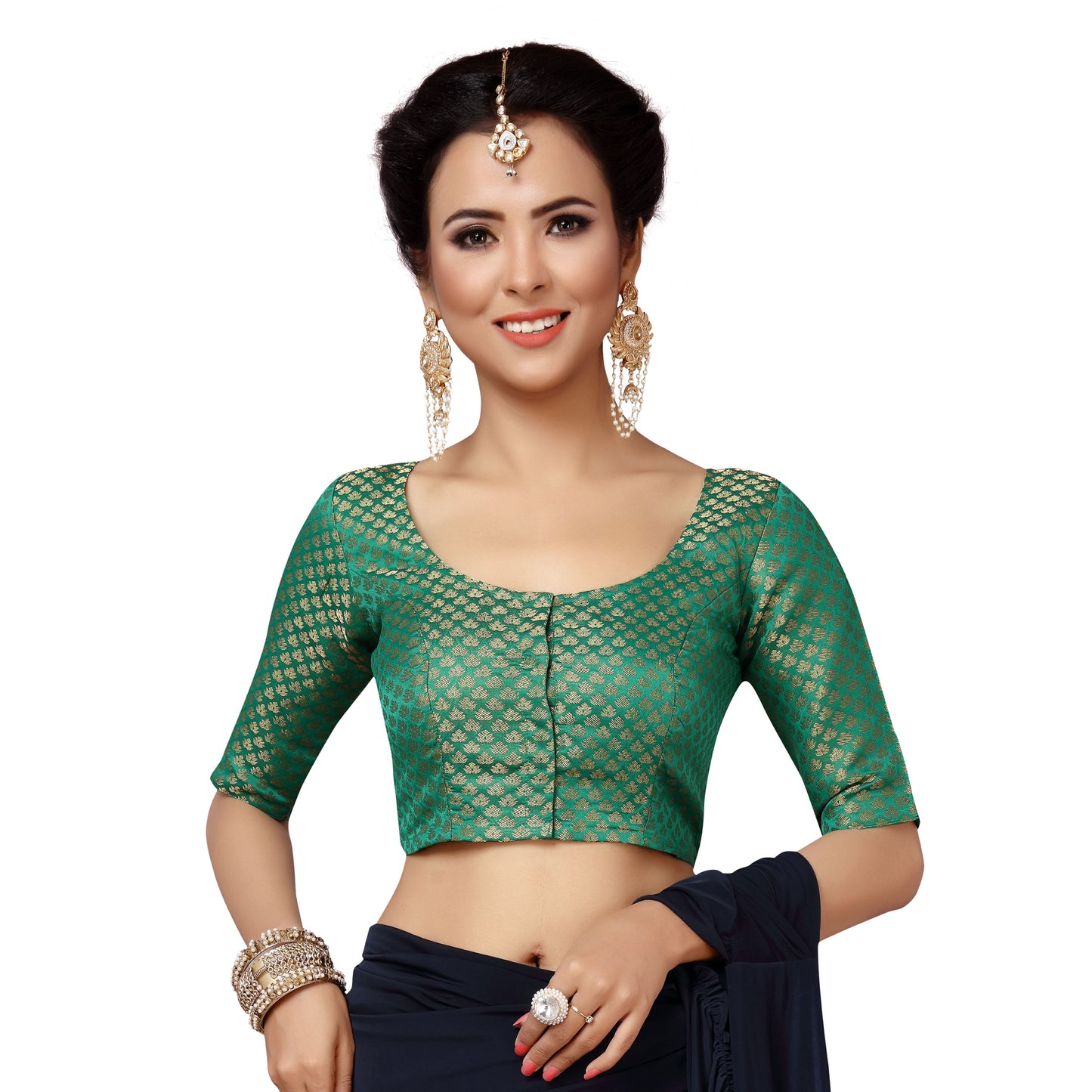 Women's Green Brocade Blouse (Design 2157)