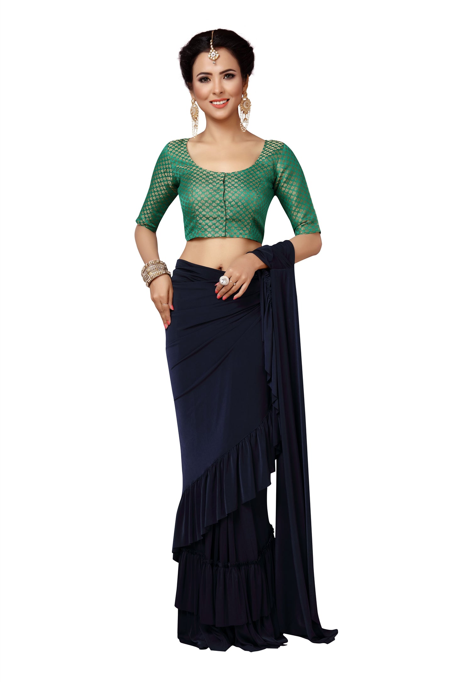 Women's Rama Green Brocade Blouse (Design 2157)