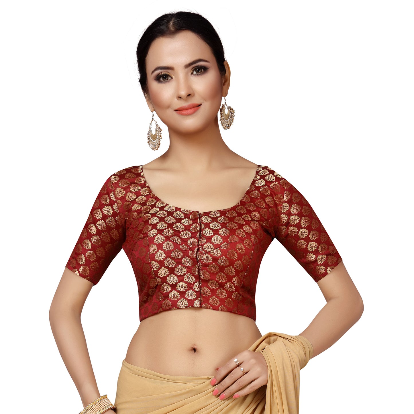 Women's Maroon Brocade Polyester Blouse (Design 2150)