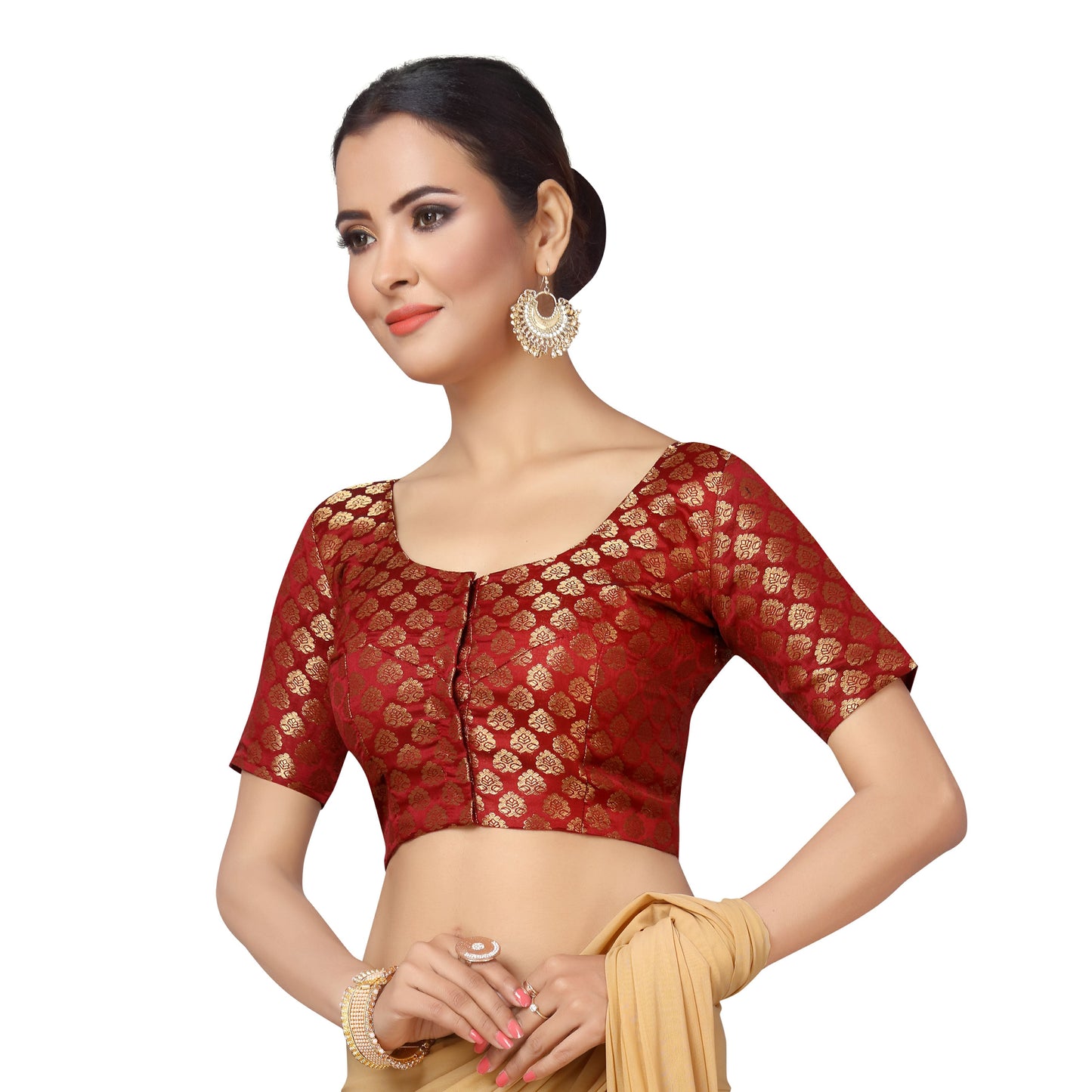 Women's Maroon Brocade Polyester Blouse (Design 2150)