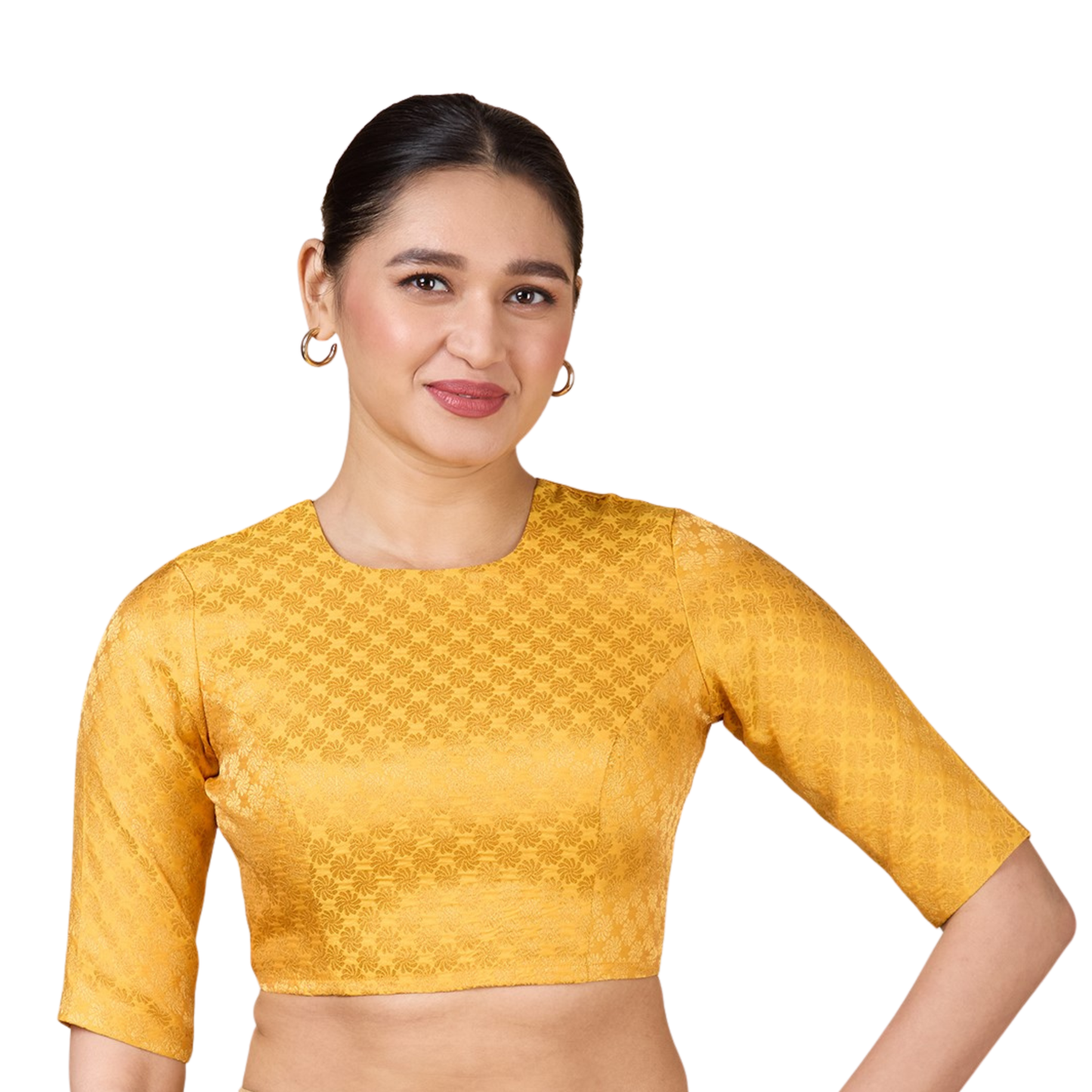 Women's Mustard Benaras Brocade Jewel Neck Readymade Saree Blouse  (Design 2927)
