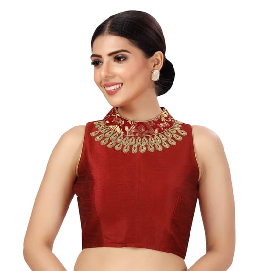 Studio Shringaar Women's Maroon Readymade Blouse (Design 2441)