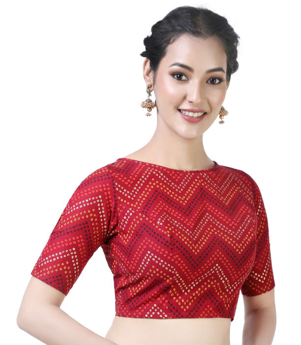 Studio Shringaar Women's Maroon Readymade Blouse (Design 2373)