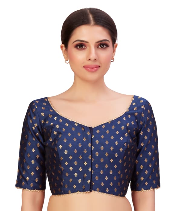 Studio Shringaar Women's Navy Blue Readymade Blouse (Design 2652)