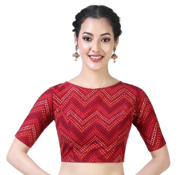 Studio Shringaar Women's Maroon Readymade Blouse (Design 2373)