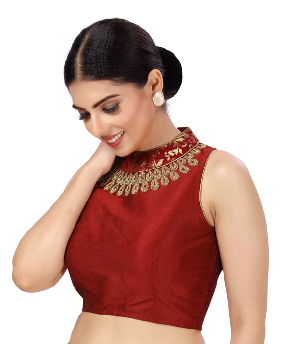Studio Shringaar Women's Maroon Readymade Blouse (Design 2441)
