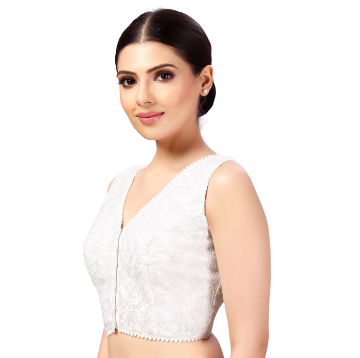 Studio Shringaar Women's White Readymade Blouse (Design 2642)
