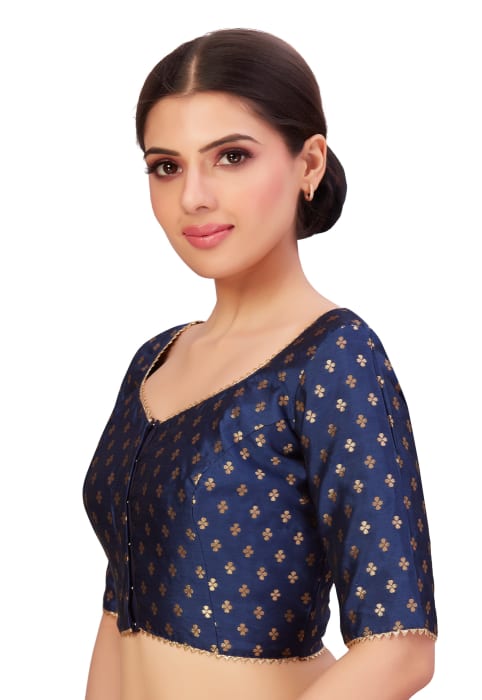 Studio Shringaar Women's Navy Blue Readymade Blouse (Design 2652)