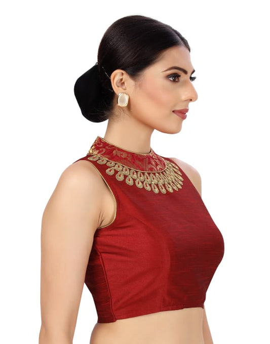 Studio Shringaar Women's Maroon Readymade Blouse (Design 2441)