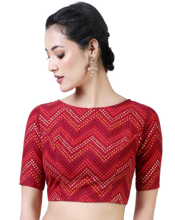 Studio Shringaar Women's Maroon Readymade Blouse (Design 2373)