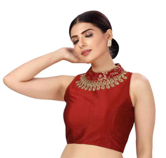 Studio Shringaar Women's Maroon Readymade Blouse (Design 2441)